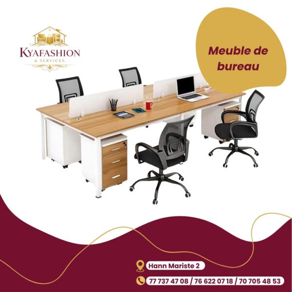 Bureau multipostes 4 personnes bois clair