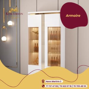 Armoire vitrine haute blanche dore