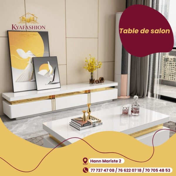 Meuble TV table basse blanc dore