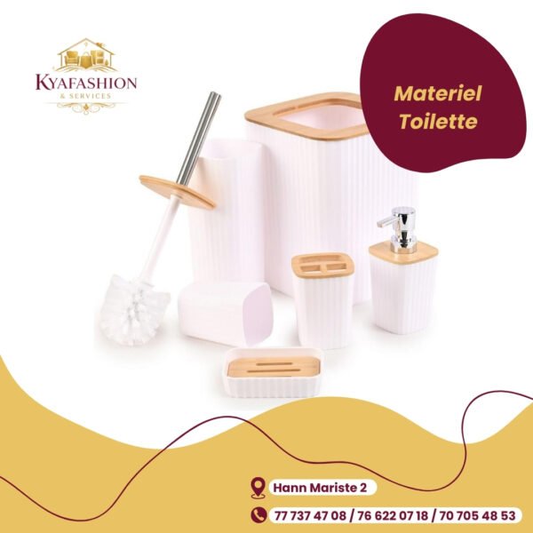 Accessoires salle de bain blanc bambou 6 pieces