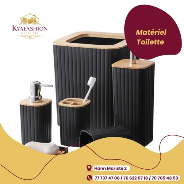 Accessoires salle de bain noir bambou 5 pieces
