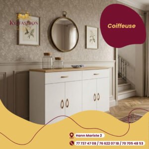 Coiffeuse blanche bois naturel tiroirs