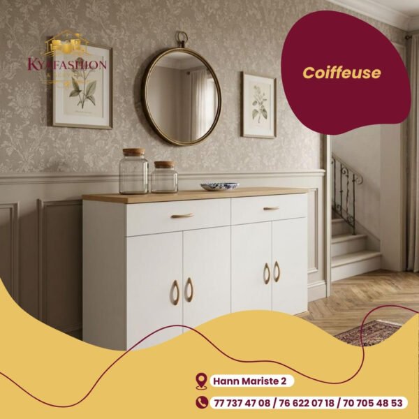 Coiffeuse blanche bois naturel tiroirs