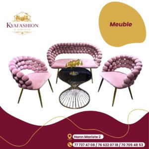 Salon velours rose 3 pieces table marbre