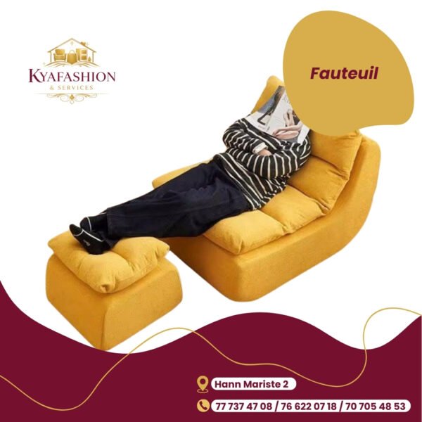 Fauteuil relax jaune moutarde repose pieds
