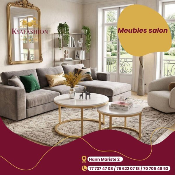 Salon canape gris tables basses marbre