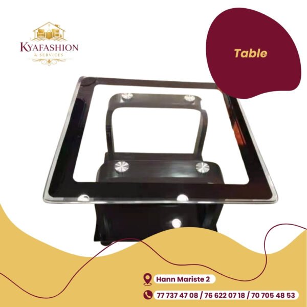 Table basse verre noir pieds chrome