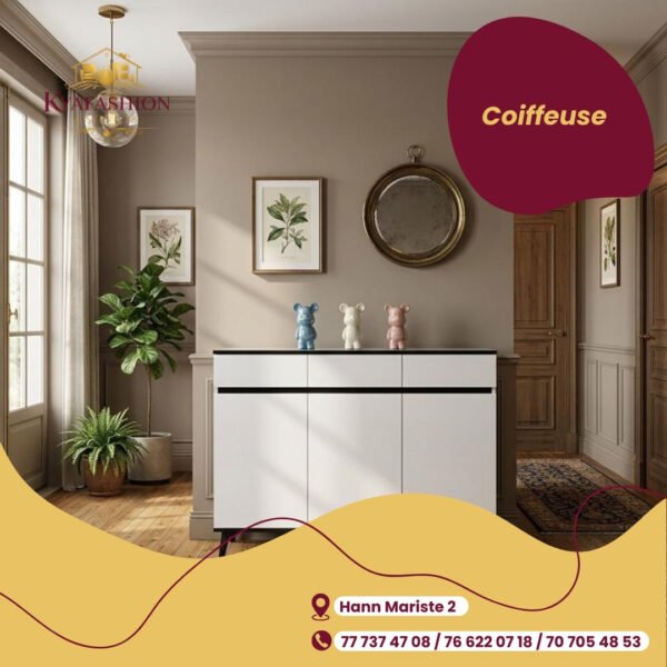 Commode blanche laquee tiroirs noirs