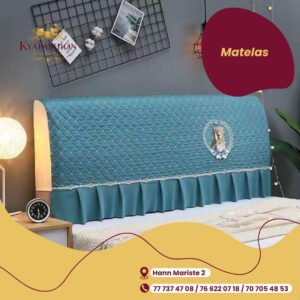 Tete de lit matelassee turquoise volants