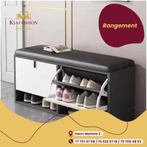 Banc rangement chaussures gris coussin