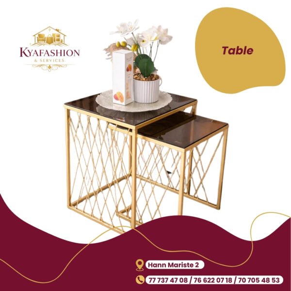 Tables gigognes dorees plateau fonce