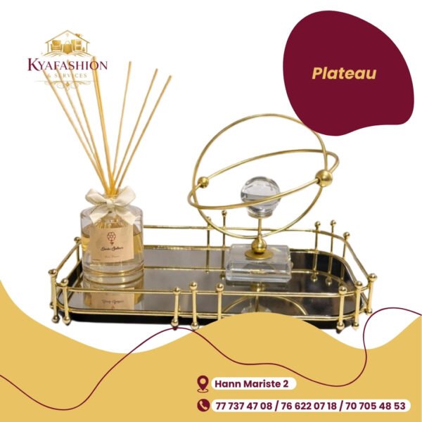 Plateau decoratif dore diffuseur parfum