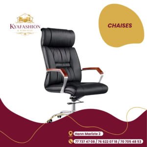 Fauteuil direction cuir noir bois chrome