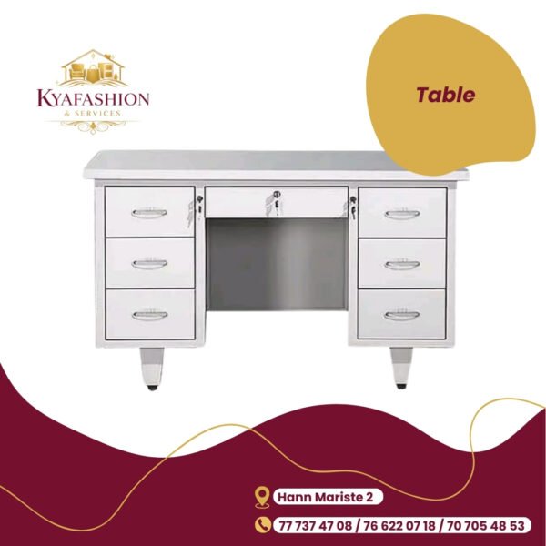 Bureau metallique blanc 6 tiroirs