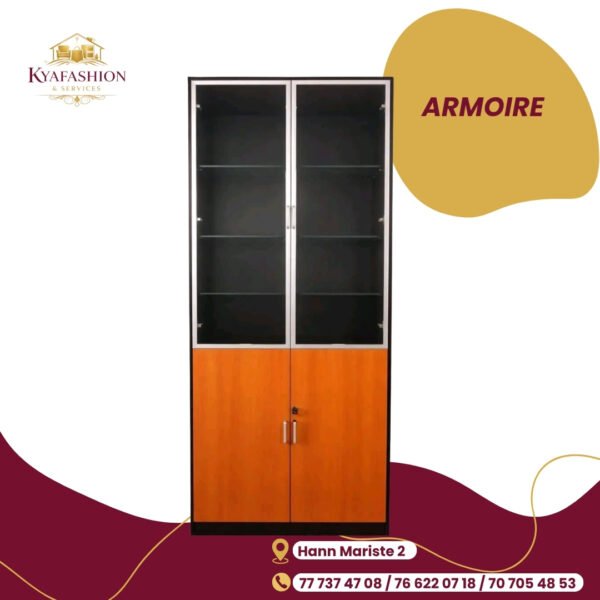 Armoire bibliotheque vitree orange noir