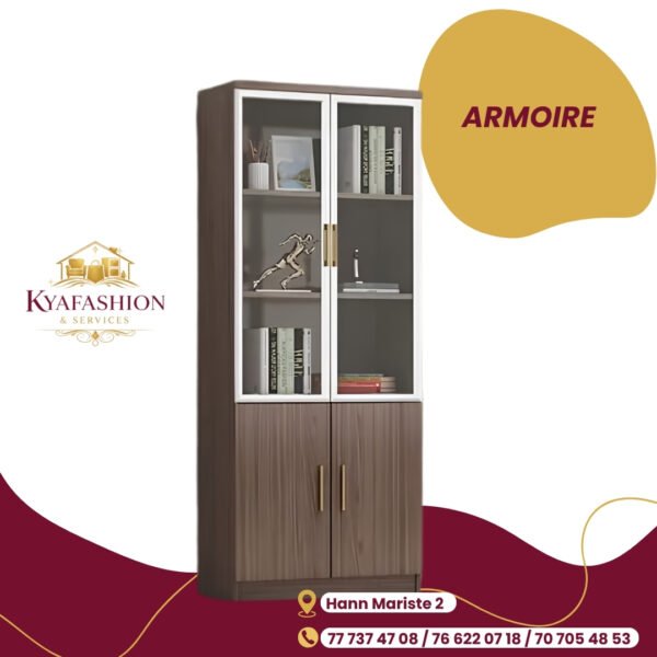 Bibliotheque vitree bois marron gris