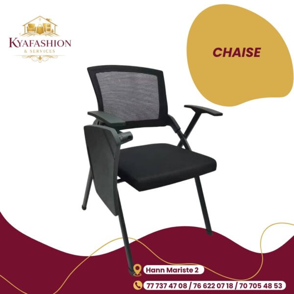 Chaise conference mesh noire accoudoirs