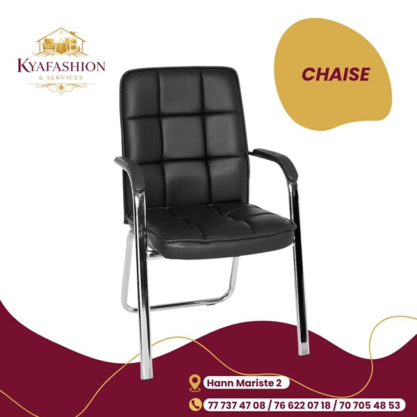 Chaise visiteur cuir noir capitonne chrome