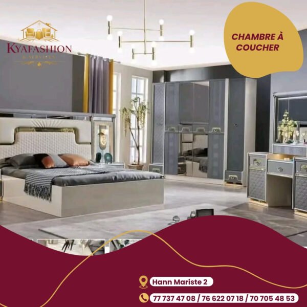 Chambre a coucher moderne gris blanc miroir