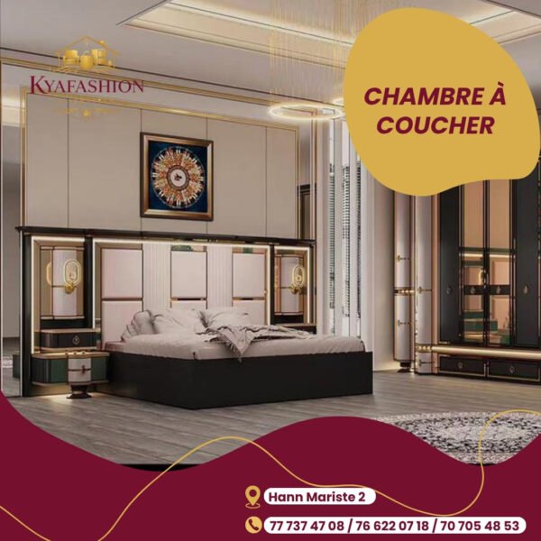 Chambre a coucher prestige noir blanc or
