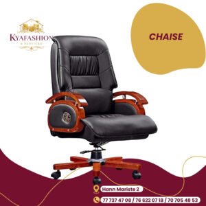 Fauteuil direction cuir noir accoudoirs bois