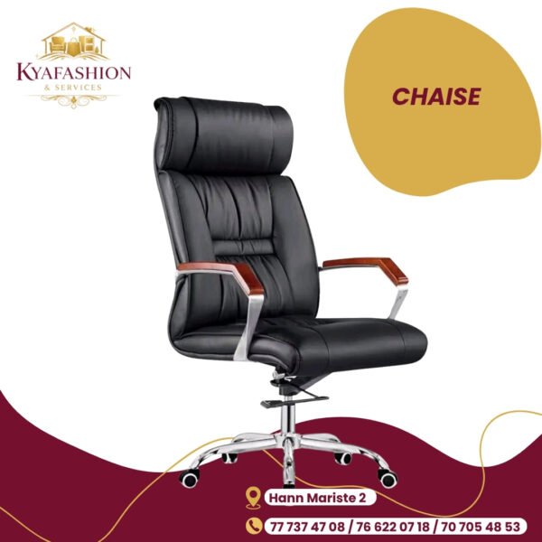 Fauteuil direction noir bois chrome