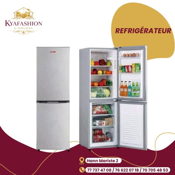 Refrigerateur combine argente double porte