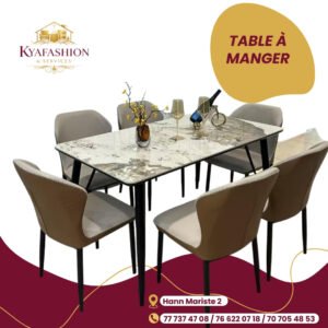 Table a manger marbre clair 6 chaises taupe