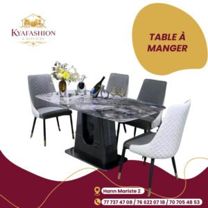 Table a manger marbre gris chaises matelassees