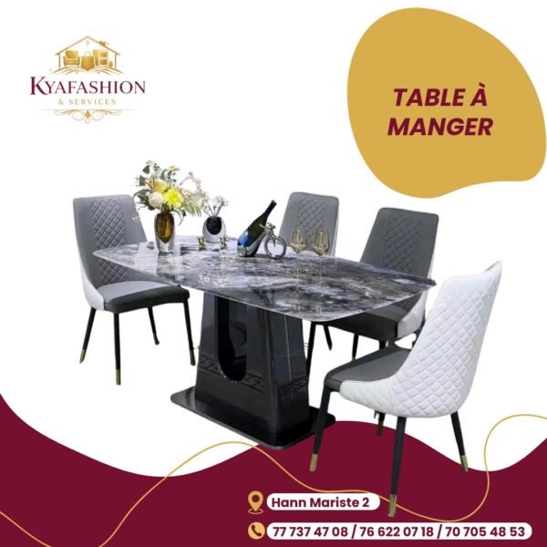 Table a manger marbre gris chaises matelassees