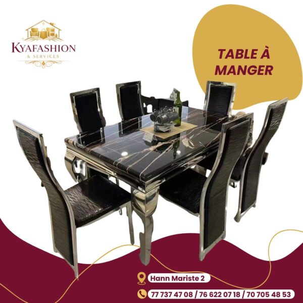 Table a manger marbre noir 6 chaises luxe