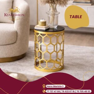 Table basse ronde doree motif hexagonal